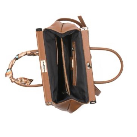 VIOLA CASTELLANI Made In Italy Leather Metal Top Frame Satchel With Scarf Handle - Picture 3 of 5